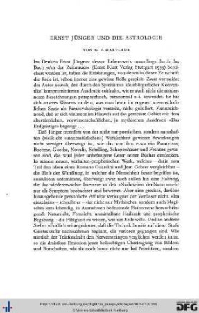 G. F. Hartlaub: Ernst Jünger und die Astrologie