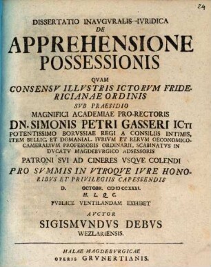 Diss. inaug. iur. de apprehensione possessionis