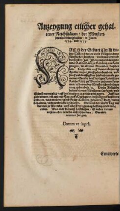 Anzeygung etlicher gehaltener Reichßtägen/ der Mönsterischen handlung halber/ in Jaren 1534. und 1535.