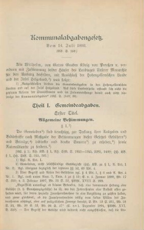 Kommunalabgabengesetz. Vom 14. Juli 1893.