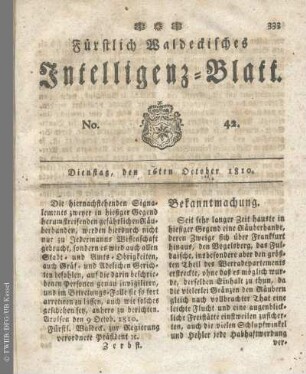 No. 42, Dienstag, den 16ten October 1810