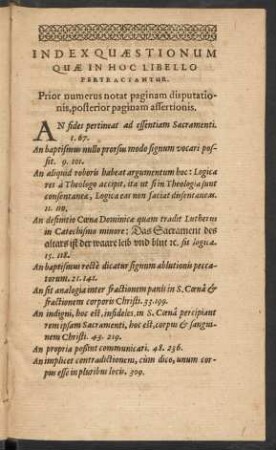 Index Quaestionum Quae In Hoc Libello Pertractantur.