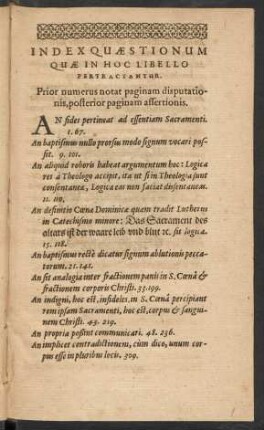 Index Quaestionum Quae In Hoc Libello Pertractantur.