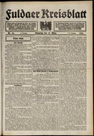 Erste Ausgabe vom Samstag, den 15. März 1913.