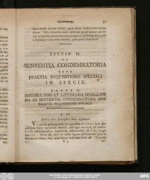 Sectio II. De Sententia Condemnatoria Sine Praevia Inquisitione Speciali In Specie.