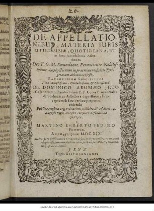 De Appellationibus, Materia Iuris Utilissima, Quotidiana, Et in foro famosissima Assertiones