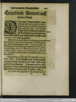 Gründliche Antwort auff die dritte Ursach