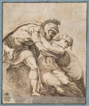 Szene aus dem Raub der Sabinerinnen (nach einem Fresko Polidoros an der Fassade des Palazzo Milesi in Rom)