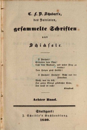 C. F. D. Schubart's gesammelte Schriften und Schicksale, 8. Vermischte Schriften ; 3. Theil