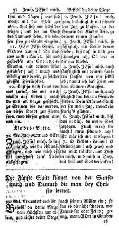 Die Fünfte Saite klinget von der Sanftmuth und Demuth die man bey Christo lernet.
