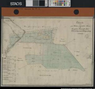 "Karte von den zum Umbau projektierten Wiesen der Kgl. Domanialgüter Scheventorf und Schleppenburg" Enthält: Register mit Größenangaben Ausf.-Art: Farbige Zeichnung Herst.: G. W. Appuhn Format: 46 x 61 cm Maßstab: 1 : 2000