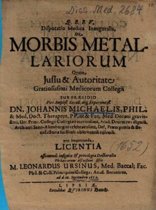 Disputatio Medica Inauguralis, De Morbis Metallariorum