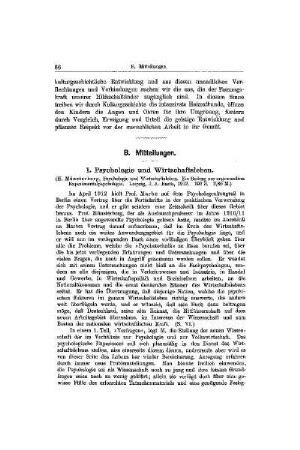 Psychologie und Wirtschaftsleben : [Mitteilungen]