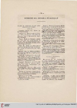 Sommaire des recueils périodiques