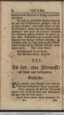 XXV. Die Lieb (ohne Vernunfft) ist blind und verblendet. Geschicht