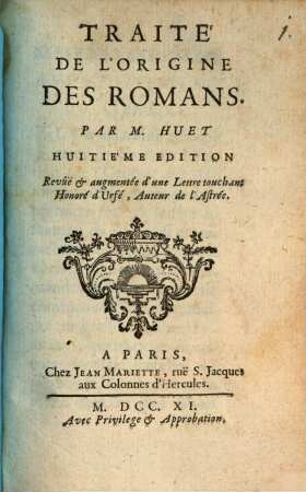 Traité De L'Origine Des Romans