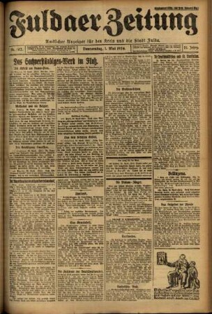 Erste Ausgabe vom Donnerstag, den 01. Mai 1924.