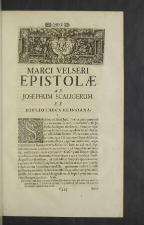 Ad Josephum Scaligerum. Ex Bibliotheca Heinsiana.