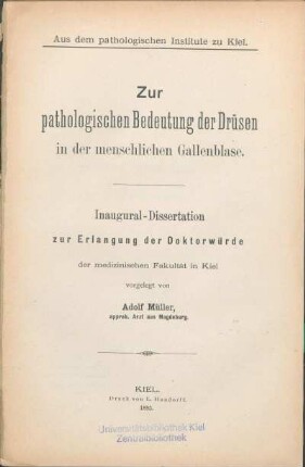 Zur pathologischen Bedeutung der Drüsen in der menschlichen Gallenblase