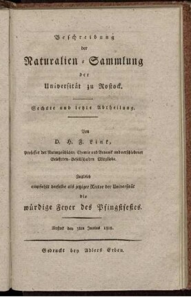 Abth. 6: Beschreibung der Naturalien-Sammlung der Universitaet zu Rostock. Abth. 6