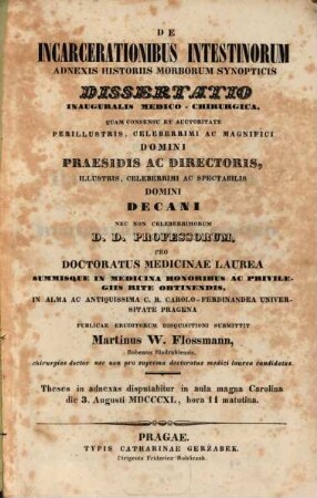 De incarcerationibus intestinorum adnexis morborum synopticis : Diss. inaug. med.-chir.