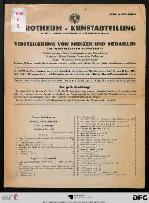 Erster Auktionstag: Dienstag, den 9. Juni 1936, 3 Uhr nachmittags (Nr. 1-318)