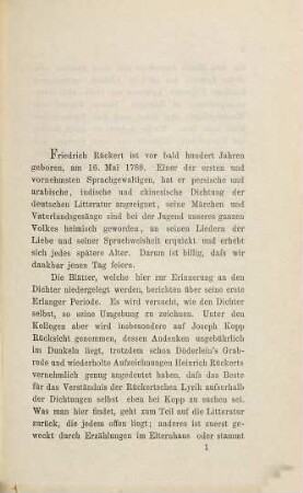 Friedrich Rückert in Erlangen und Joseph Kopp : nach Familienpapieren dargestellt zum 100-jährigen Geburtstag des Dichters