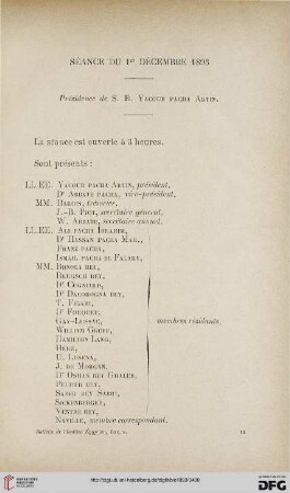 Séance du 1er décembre 1893: présidence de S. E. Yacoub Pacha Artin