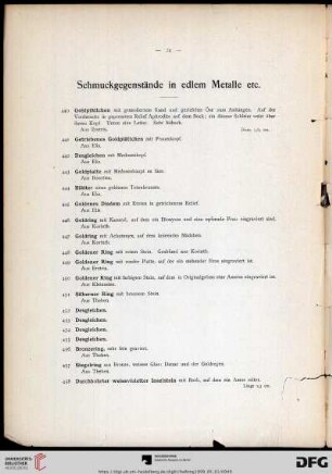 Schmuckgegenstände in edlem Metalle etc. (Nr. 440-465)