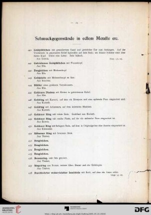 Schmuckgegenstände in edlem Metalle etc. (Nr. 440-465)