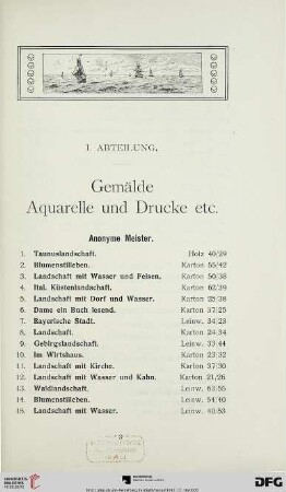 Gemälde, Aquarelle und Drucke (Nr. 1-228)