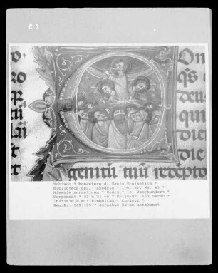 Missale monasticum — Initiale D mit Himmelfahrt Christi, Folio 167 verso