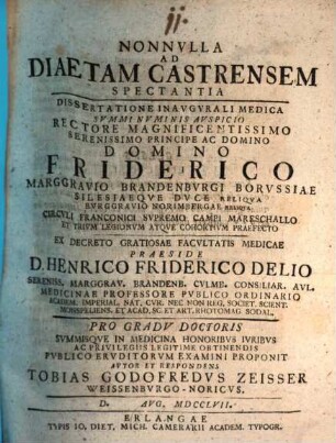 Nonnvlla ad diaetam castrensem spectantia