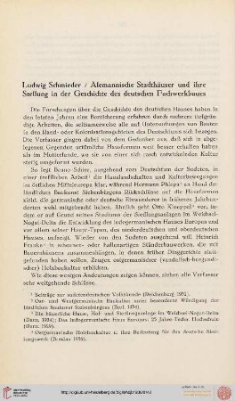 Alemannische Stadthäuser und ihre Stellung in der Geschichte des deutschen Fachwerkbaues