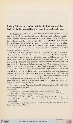 Alemannische Stadthäuser und ihre Stellung in der Geschichte des deutschen Fachwerkbaues