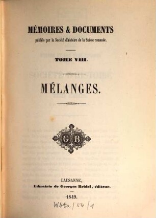 Mémoires et documents, 8. 1850
