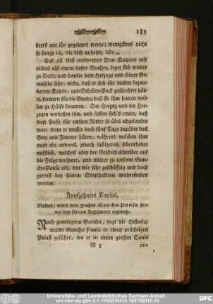 Funfzehntes Kapitel. Meldet, wie's dem großen Sancho Pansa ferner bey seinem Regimente ergieng.