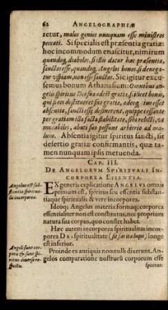 Cap. III. De Angelorum Spirituali Incorporea Essentia