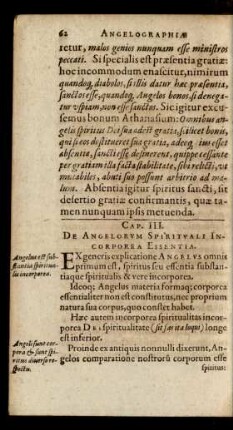 Cap. III. De Angelorum Spirituali Incorporea Essentia