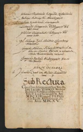 Winterhalbjahr 1614/1615. Rektorat Jacob (Johann Jacob) Haug