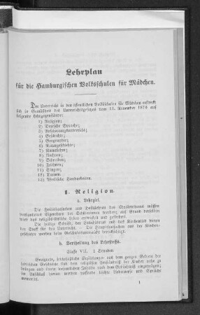 Lehrplan für die Hamburgischen Volksschulen für Mädchen.