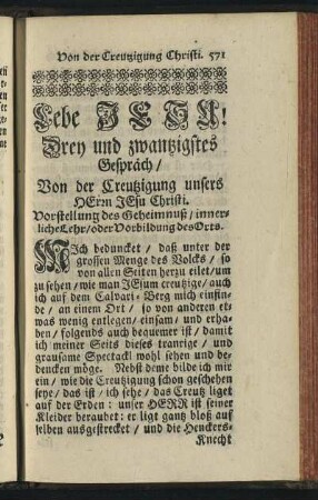 Drey und zwantzigstes Gespräch / Von der Creutzigung unsers Herrn Jesu Christi.