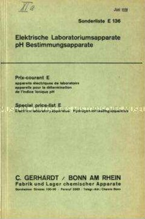 Elektrische Laboratoriumsapparate und pH-Bestimmungsapparate