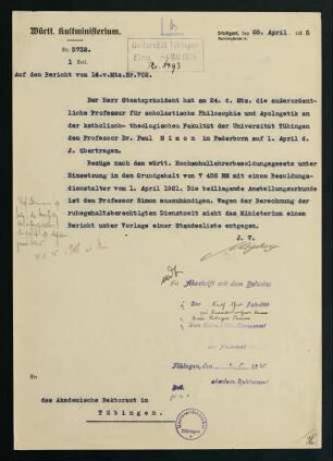 Besetzung der außerordentlichen Professur für scholastische Philosophie und Apologetik (1925)