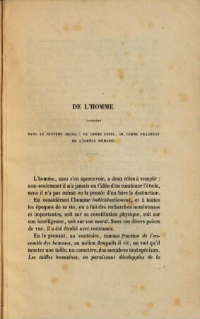 De l'homme considéré dans le système social: ou comme unité, ou comme fragment de l'espèce humaine