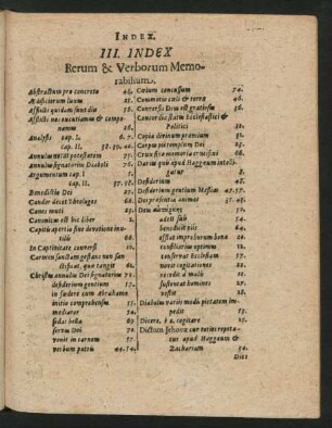 III. Index Rerum & Verborum