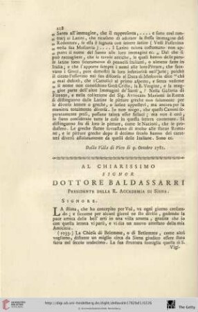 Al chiarissimo Signor Dottore Baldassarri