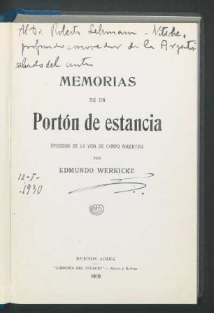 Memorias de un portón de estancia : episodios de la vida de campo argentina