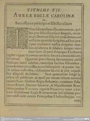 Titulus VII. Aureae Bullae Carolinae De Successione principum Electoralium