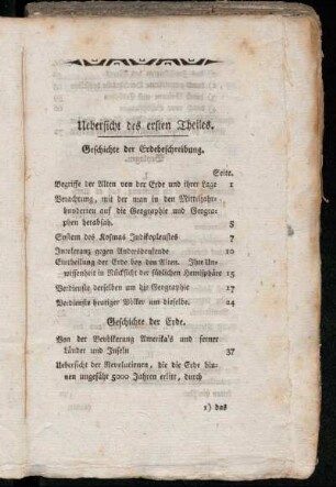 Uebersicht des ersten Theils. - Uebersicht des zweyten Theils.